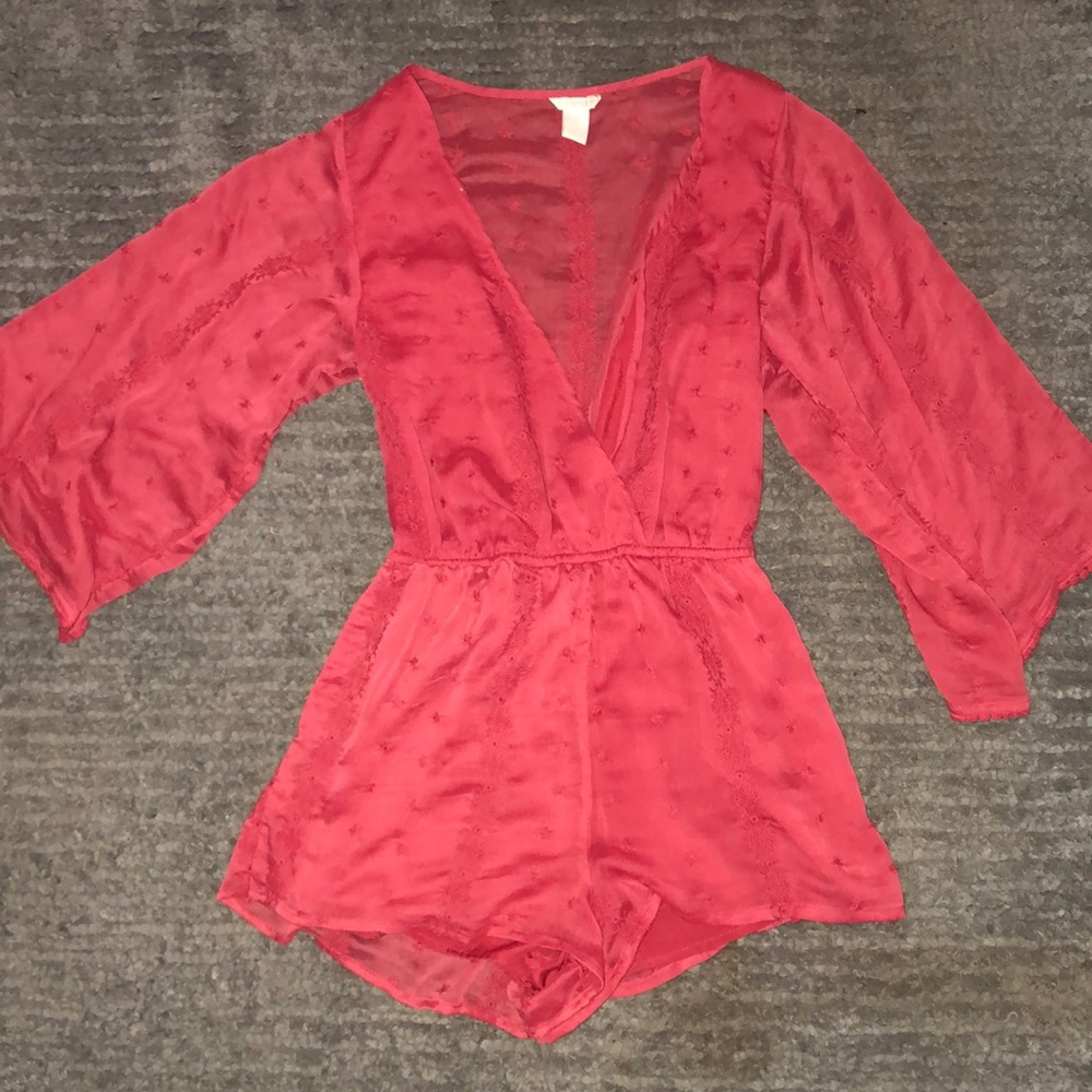 Coral short sheer romper